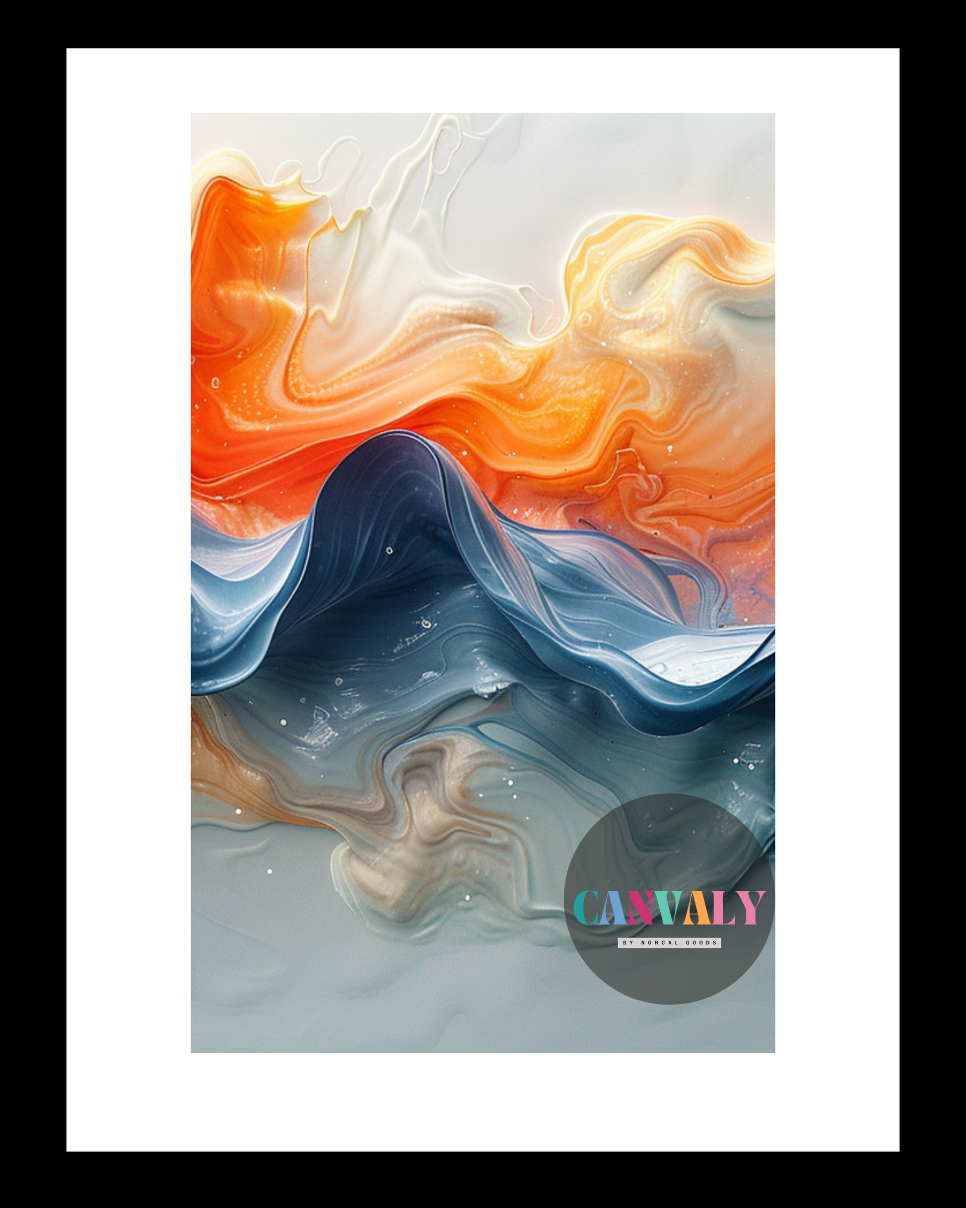 Abstract art print with wavy color patterns and 'CANVALY' branding on a white background.