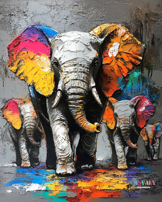 Colorful elephant painting with abstract background
