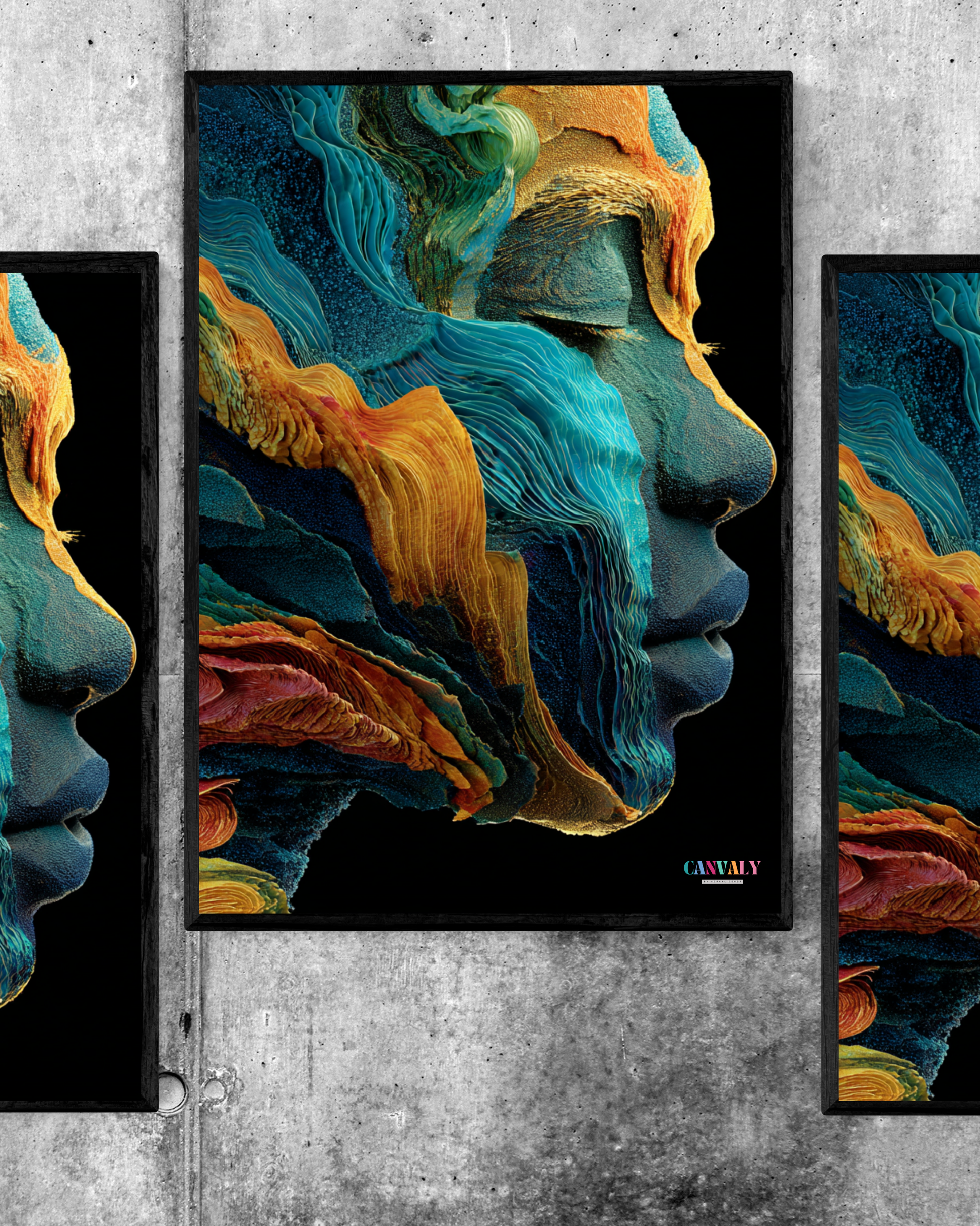 Colorful abstract art of a face on a concrete wall