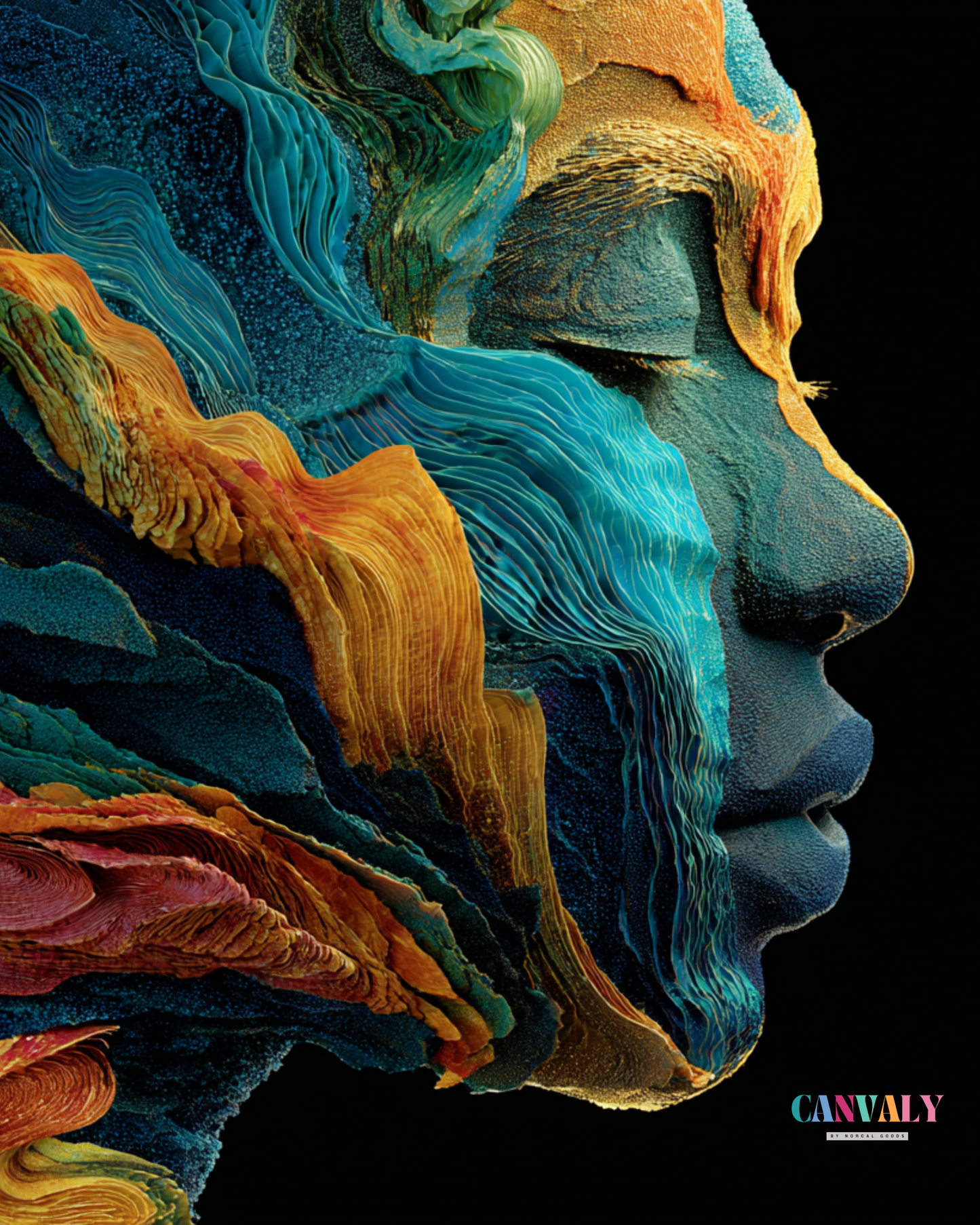 Colorful abstract art of a face with 'CANVA' logo