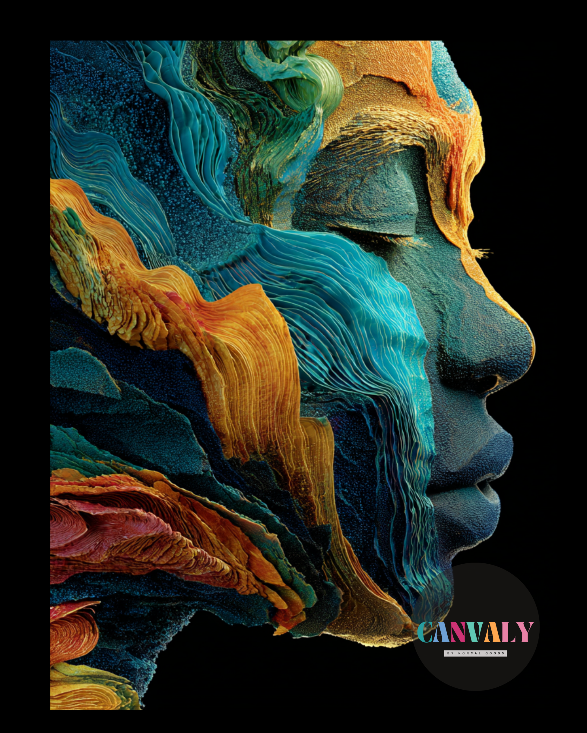 Colorful abstract art of a face with 'CANVA' logo in the corner