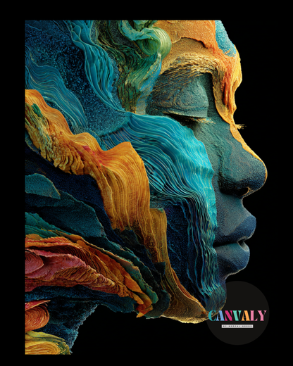 Colorful abstract art of a face with 'CANVA' logo in the corner