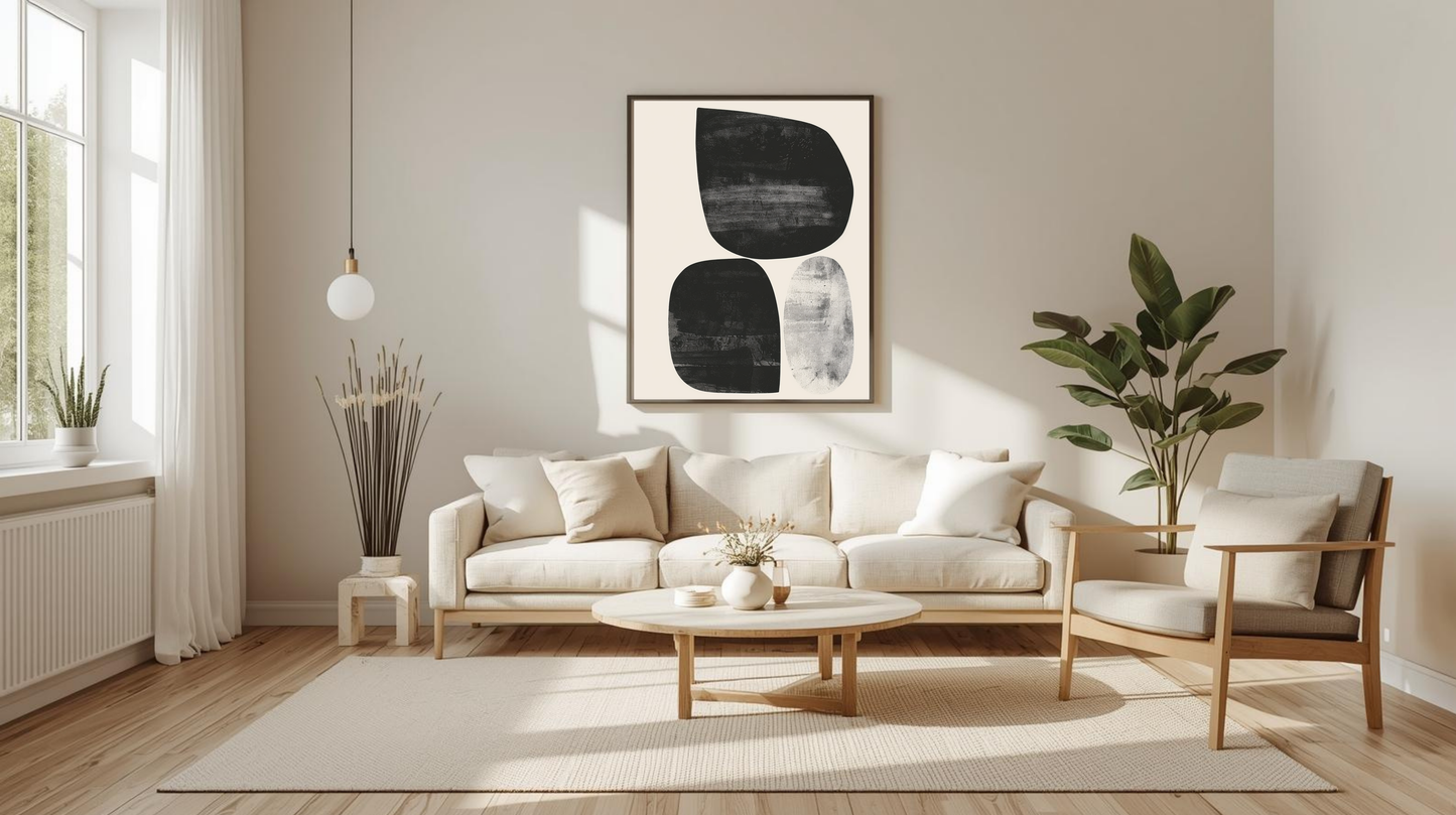 Calm Current – Minimalist Black & White Digital Wall Art (Instant Download)